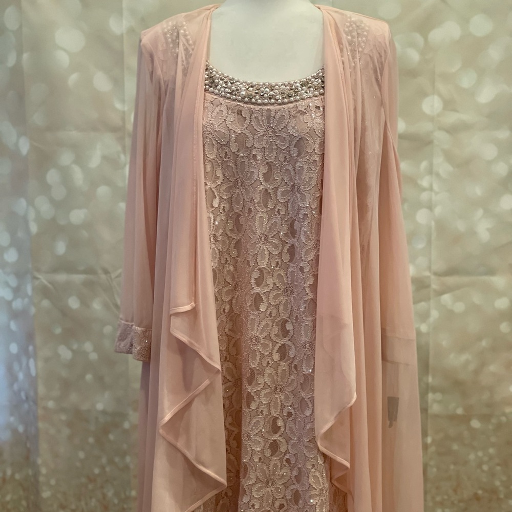 R&M Richards 18W Beaded Lace Dress with Removable Cardigan